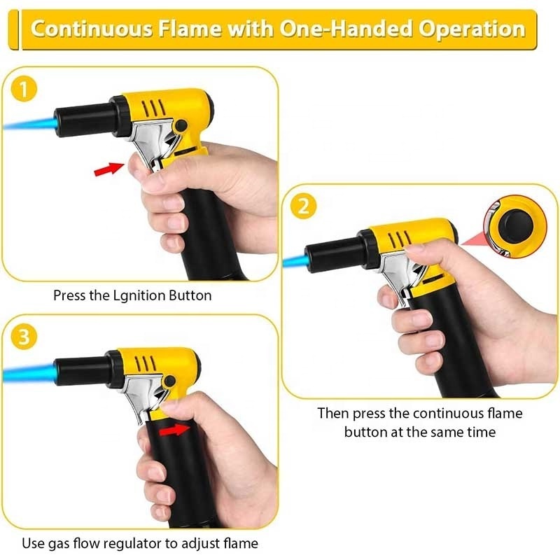 One-hand Operation Kitchen Butane Torch Lighter with Adjustable Flame