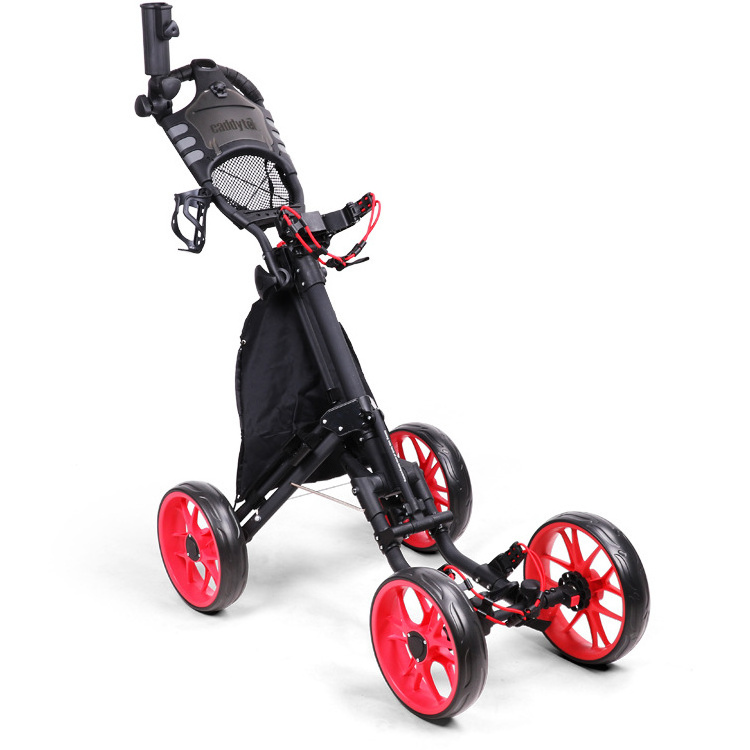 CHENGMO SPORTS Golf Push Cart Pull Cart Top Quality Aluminium Foldable 4 Wheel Follow Me Golf Trolley with Umbrella Holder