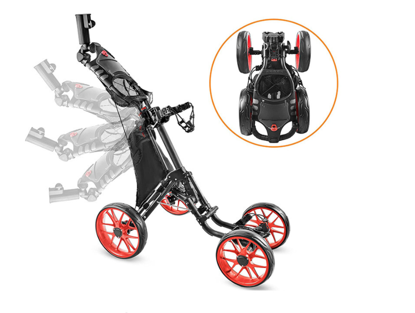 CHENGMO SPORTS Golf Push Cart Pull Cart Top Quality Aluminium Foldable 4 Wheel Follow Me Golf Trolley with Umbrella Holder