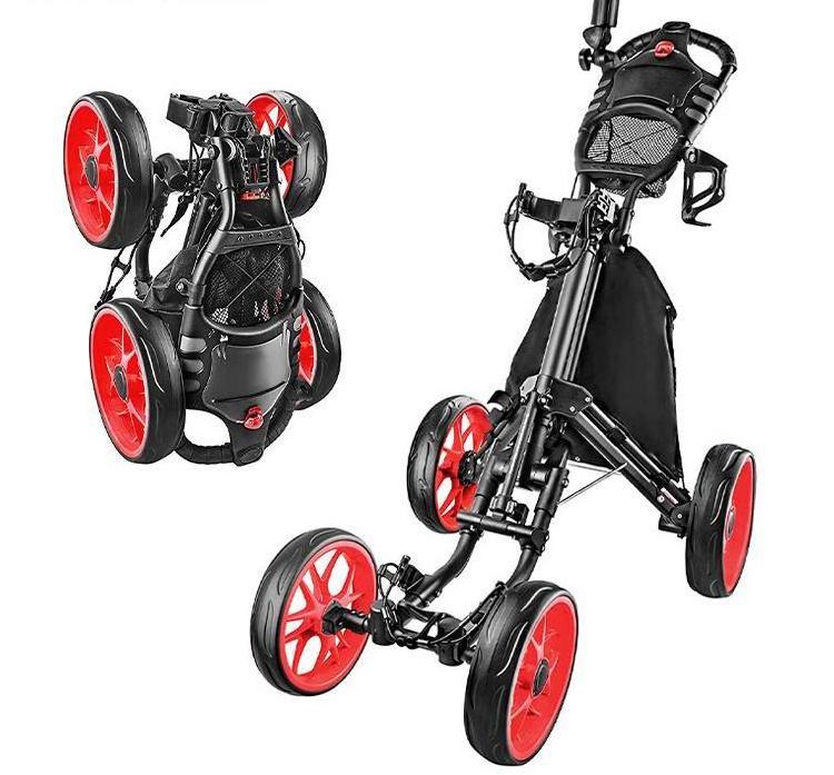 CHENGMO SPORTS Golf Push Cart Pull Cart Top Quality Aluminium Foldable 4 Wheel Follow Me Golf Trolley with Umbrella Holder