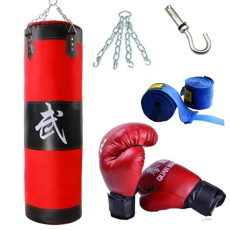 CHENGMO SPORTS Unfilled Free Standing Workout Taekwondo Sand Bag Hanging Punching Boxing Bag Set with Gloves and Accessories