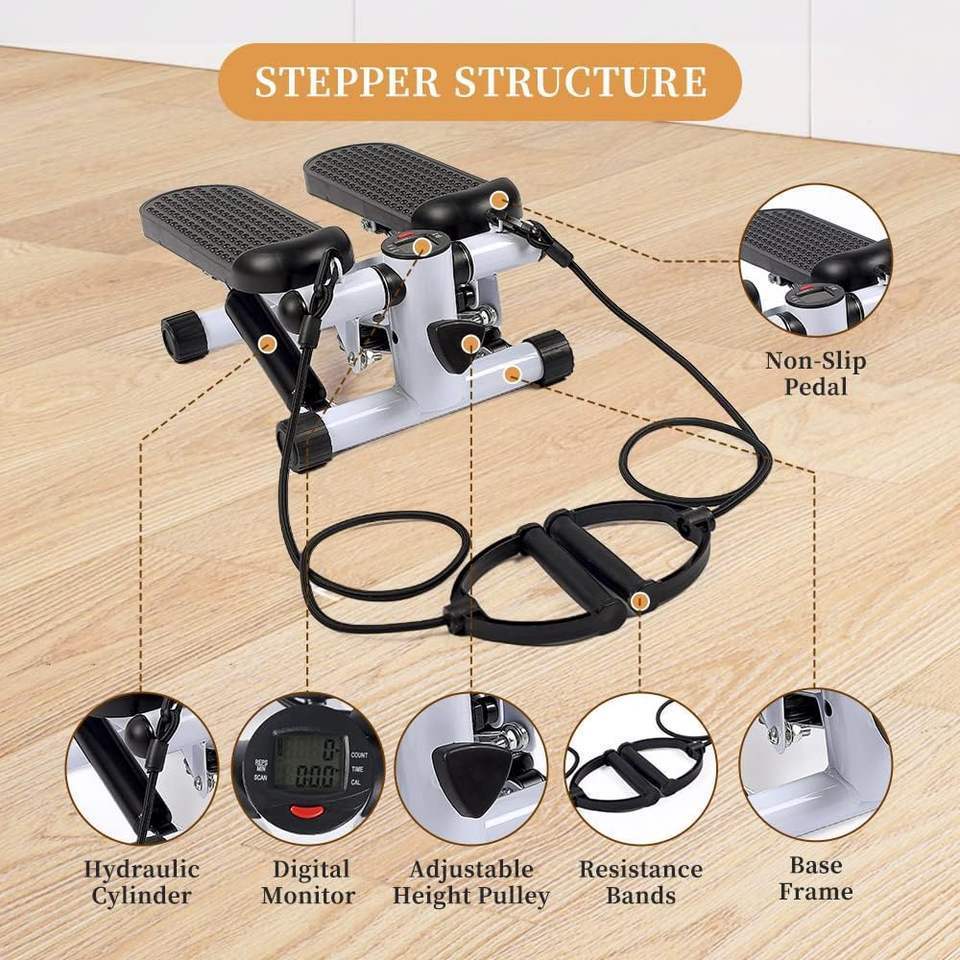 CHENGMO SPORTS mini twist and shape stepper cardio training stepper footpedal exercise treadmill stair climber with bands