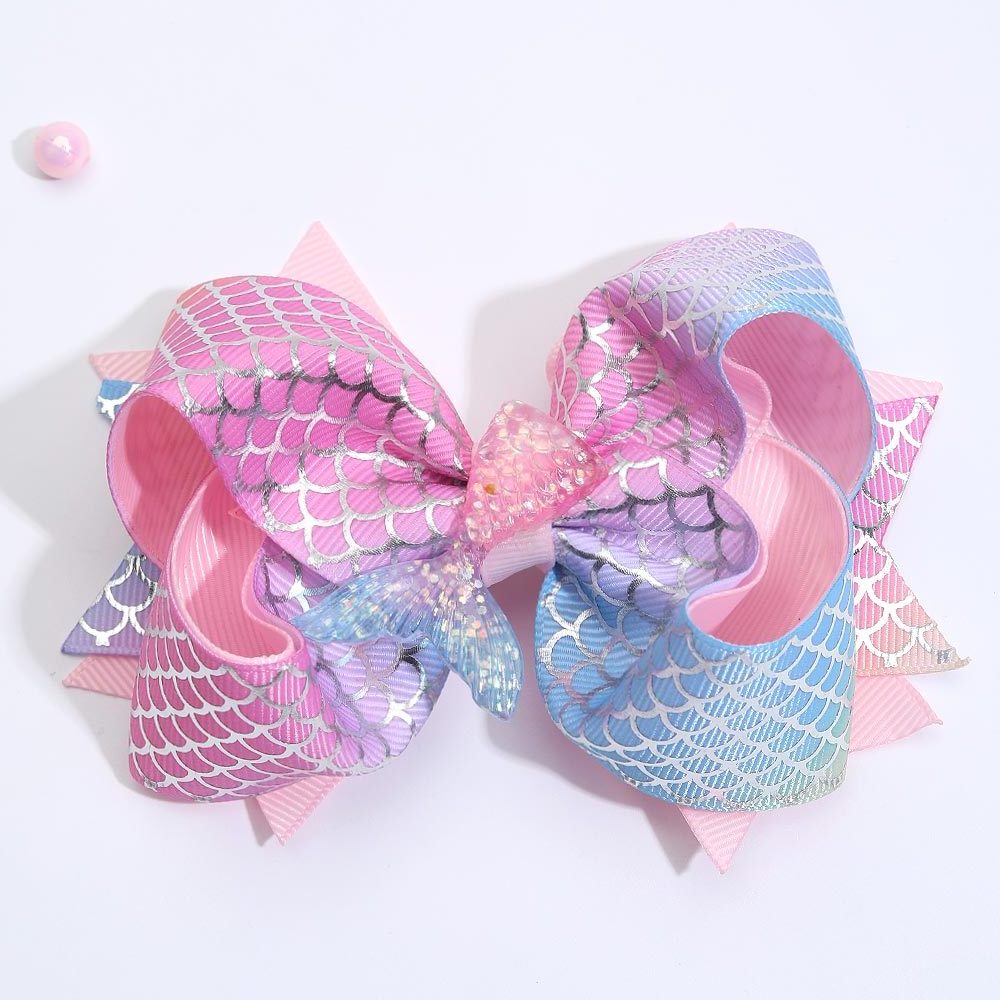 4.5 Inch Kids Fashion Hair Accessories Gift Cute Bow Clips For Girls Scale Rainbow Gradient Multicolour Hair Clips