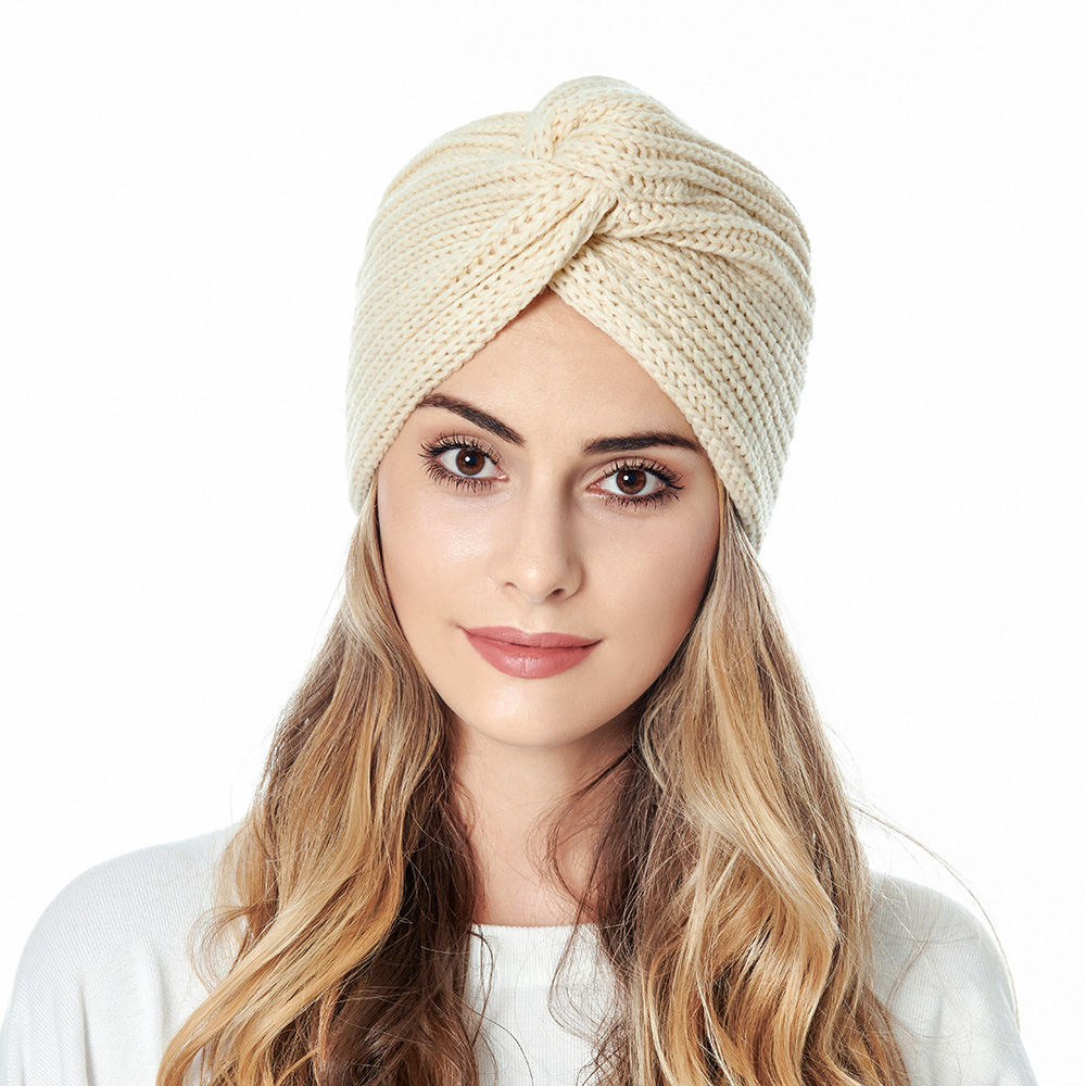 Fashion Breathable Autumn and Winter Indian Hat For Woman Lady Girls Wool Pure Color Warm Hats Knitted Turban Hat