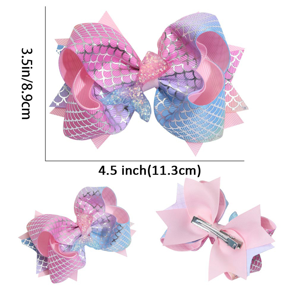 4.5 Inch Kids Fashion Hair Accessories Gift Cute Bow Clips For Girls Scale Rainbow Gradient Multicolour Hair Clips