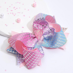 4.5 Inch Kids Fashion Hair Accessories Gift Cute Bow Clips For Girls Scale Rainbow Gradient Multicolour Hair Clips