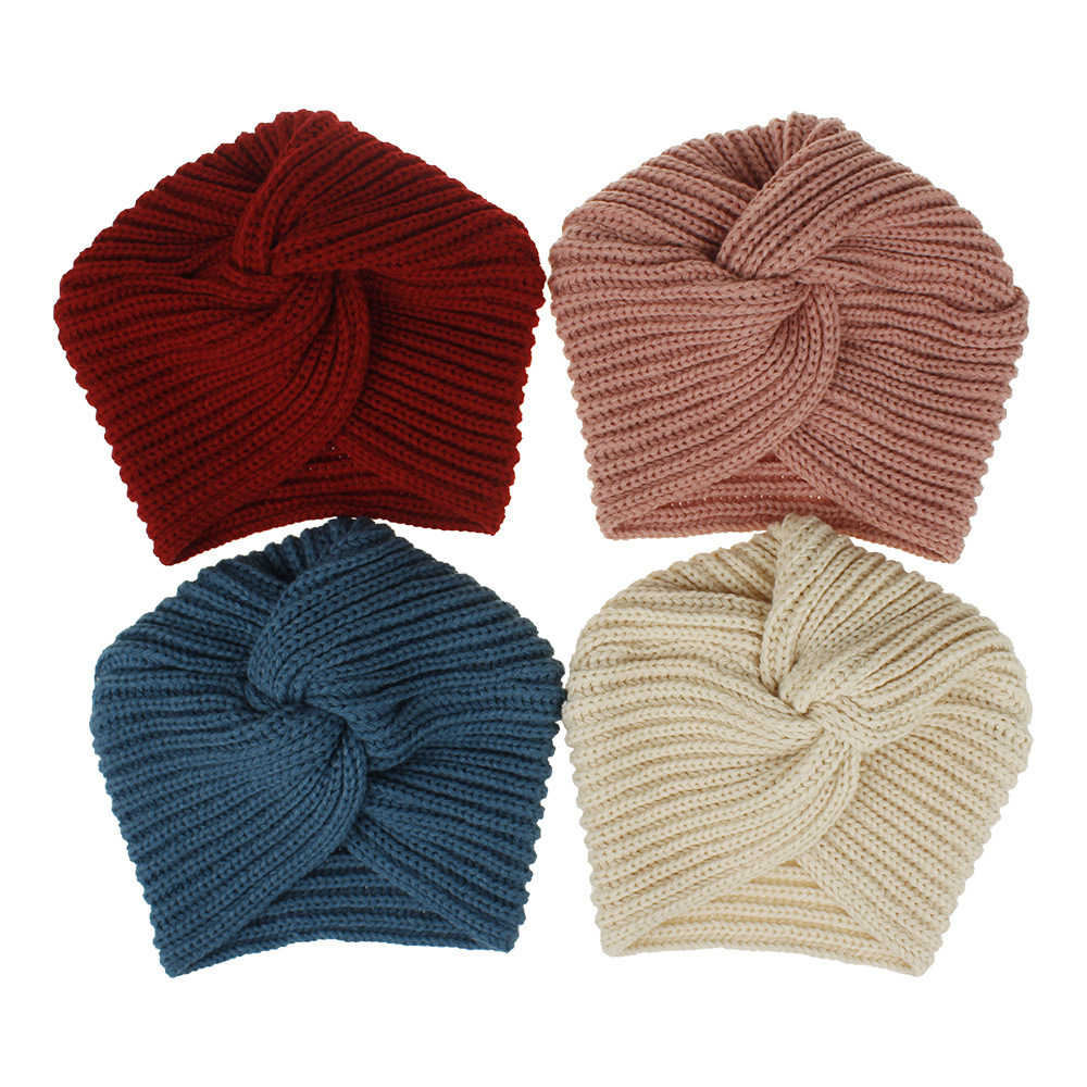 Fashion Breathable Autumn and Winter Indian Hat For Woman Lady Girls Wool Pure Color Warm Hats Knitted Turban Hat