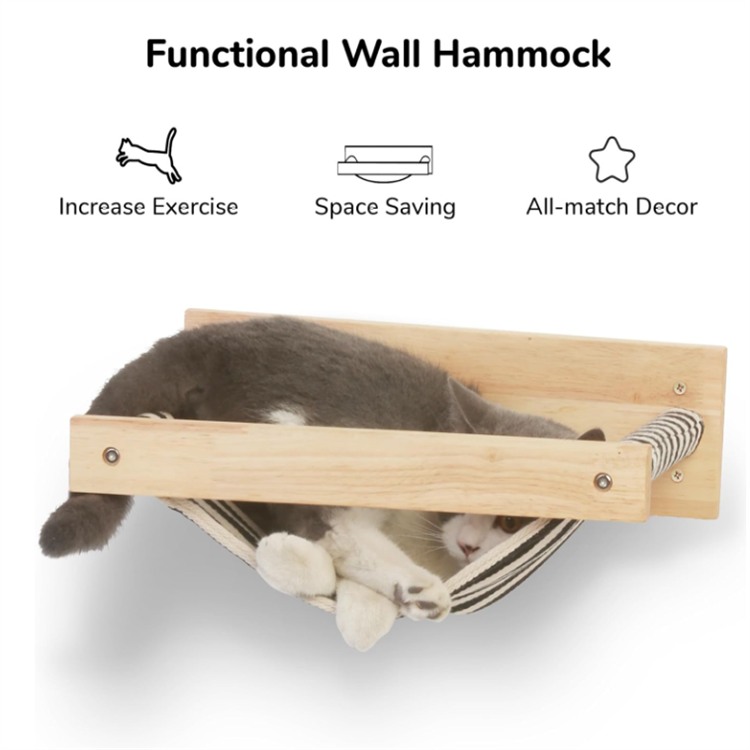 Wooden Cat Wall Furniture Cat Wall Shelves Cat Hammock Wall Mounted for Sleeping Playing