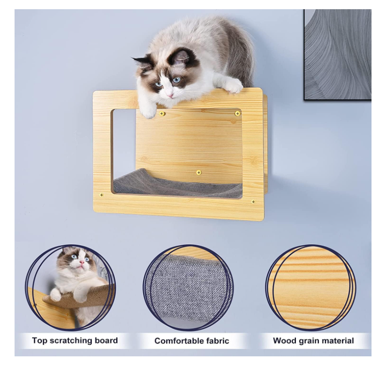 Cats Perch Cat Tree Shelves Cat Bed Wall Mounted Rectangle Wooden Pet Furniture