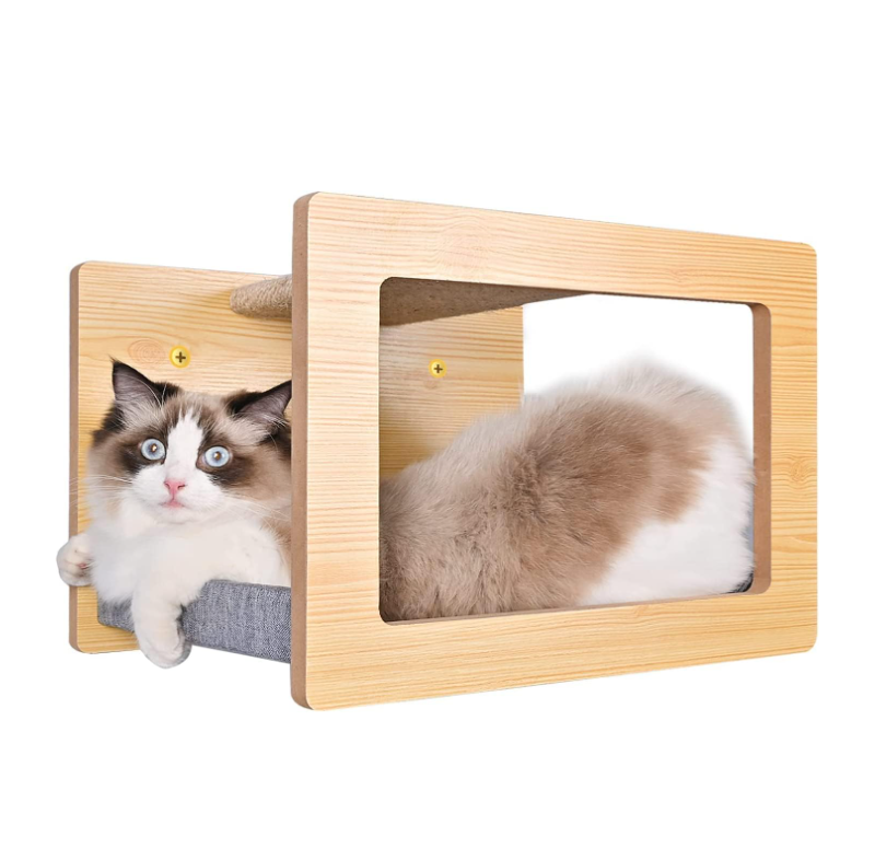 Cats Perch Cat Tree Shelves Cat Bed Wall Mounted Rectangle Wooden Pet Furniture