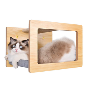 Cats Perch Cat Tree Shelves Cat Bed Wall Mounted Rectangle Wooden Pet Furniture