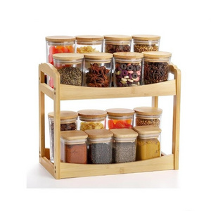 Countertop Shelf Corner Shelf Pantry Shelves 2 Tier Bamboo Spice Rack Organizer for Cabinet