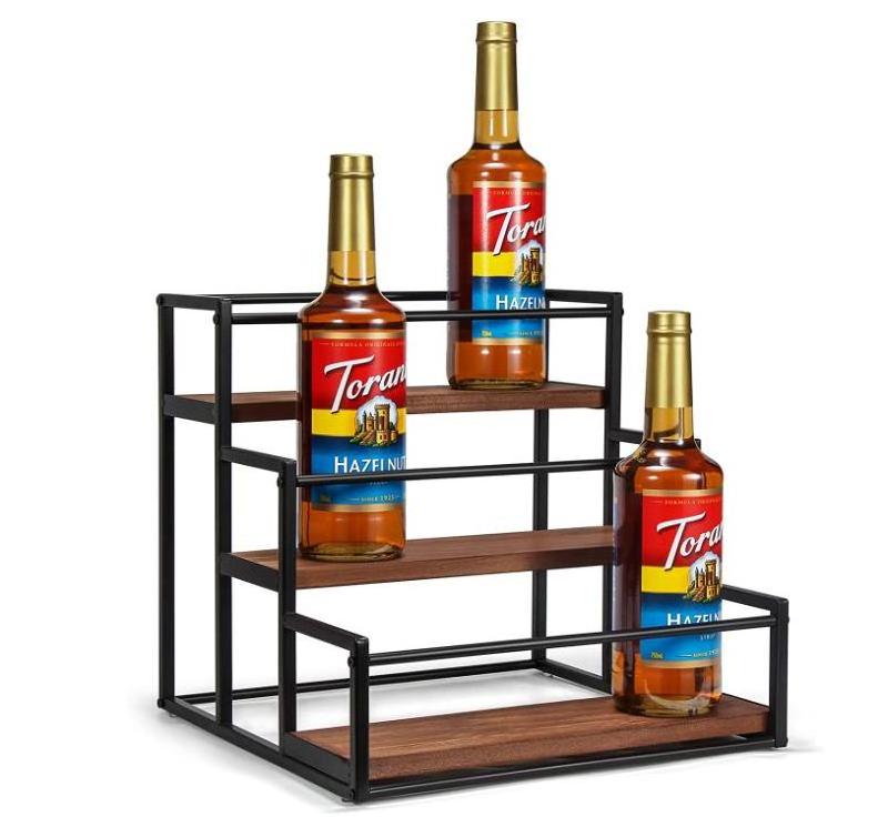 Kitchen Counter Shelf Condiment Storage Rack Coffee Bar Accessories Organizer 3-Tier Coffee Syrup Bottles Storage Shelves