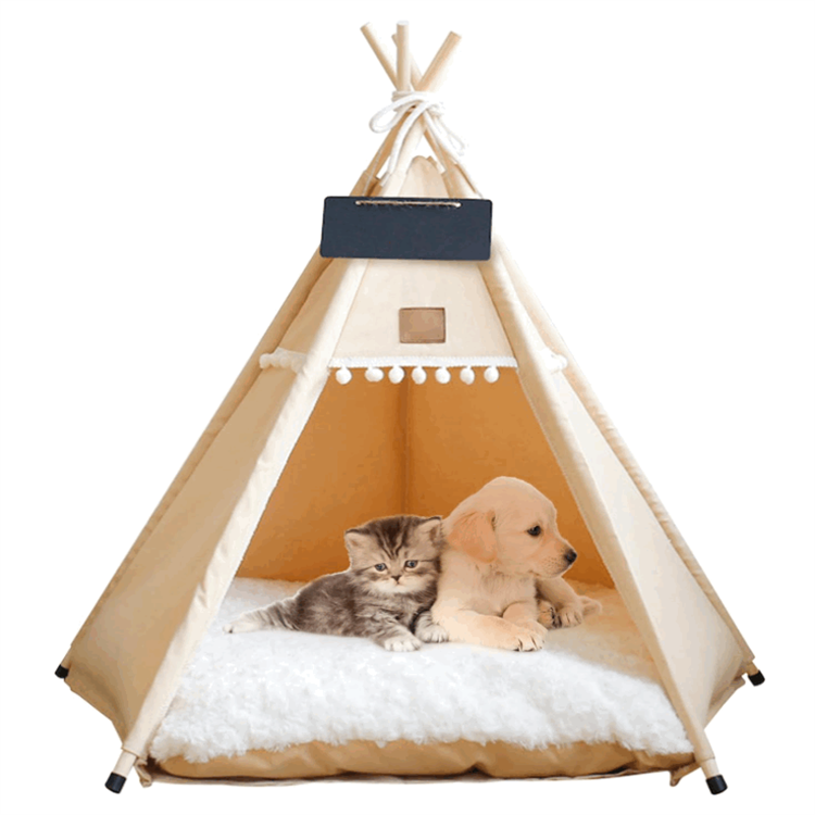 Small Portable Pet Teepee Tents Wooden Cat Dog Tent Bed Removable Dog Tents House