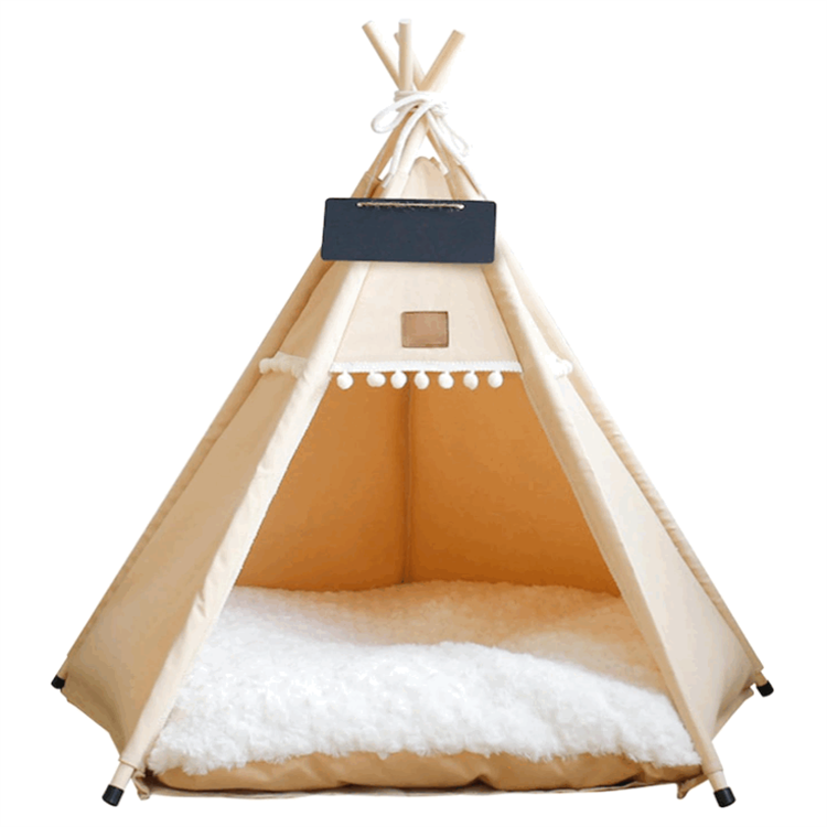 Small Portable Pet Teepee Tents Wooden Cat Dog Tent Bed Removable Dog Tents House