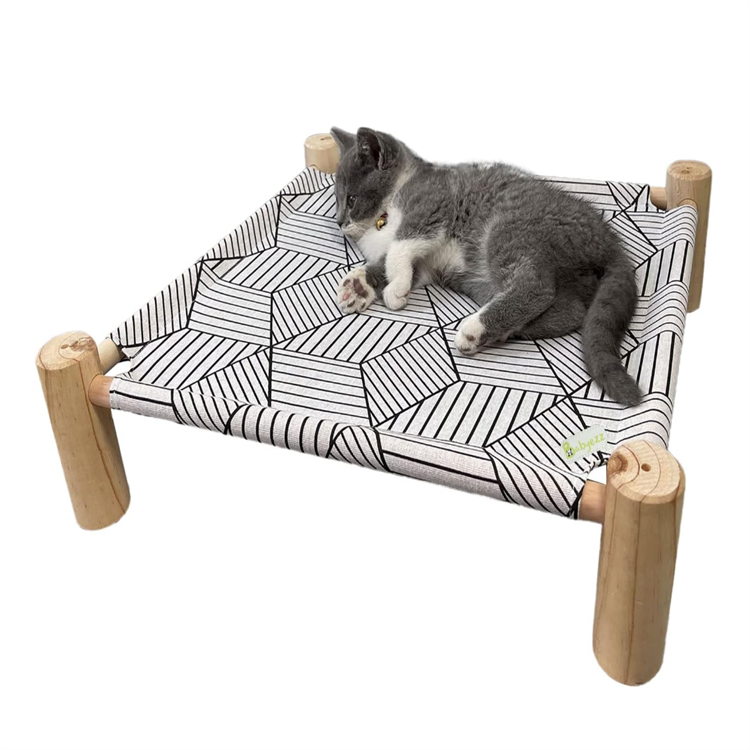 Elevated Breathable Dog Bed, Detachable Portable Indoor Furniture Wooden Pet Hammock Bed