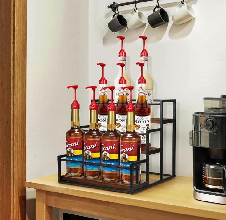 Kitchen Counter Shelf Condiment Storage Rack Coffee Bar Accessories Organizer 3-Tier Coffee Syrup Bottles Storage Shelves