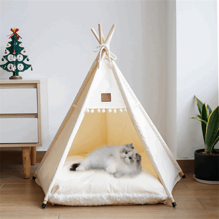 Small Portable Pet Teepee Tents Wooden Cat Dog Tent Bed Removable Dog Tents House