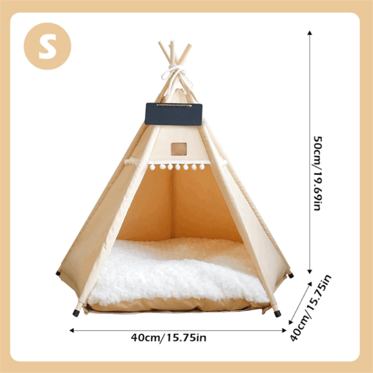 Small Portable Pet Teepee Tents Wooden Cat Dog Tent Bed Removable Dog Tents House