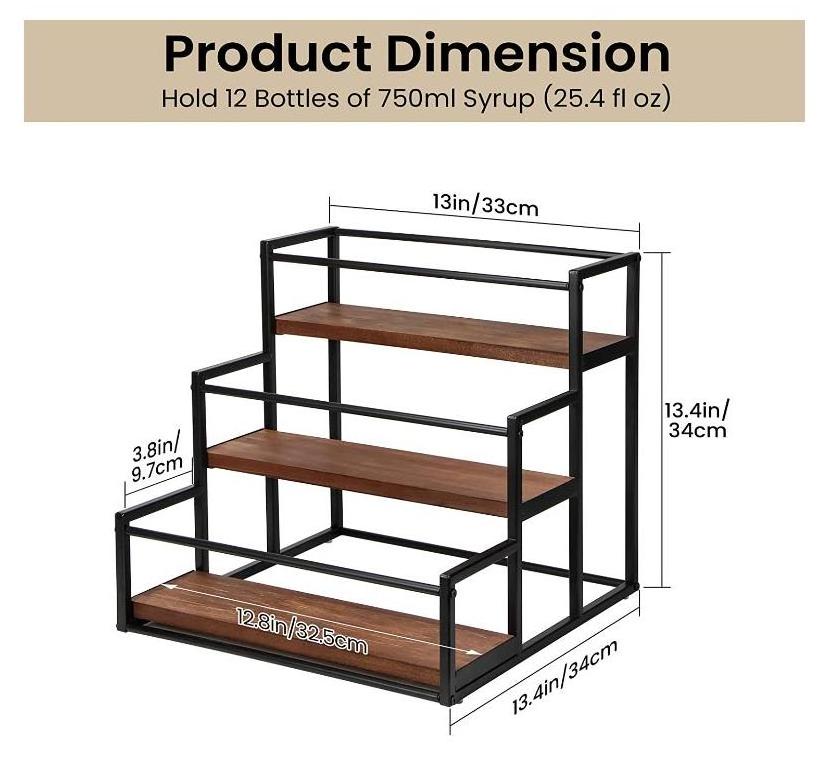 Kitchen Counter Shelf Condiment Storage Rack Coffee Bar Accessories Organizer 3-Tier Coffee Syrup Bottles Storage Shelves