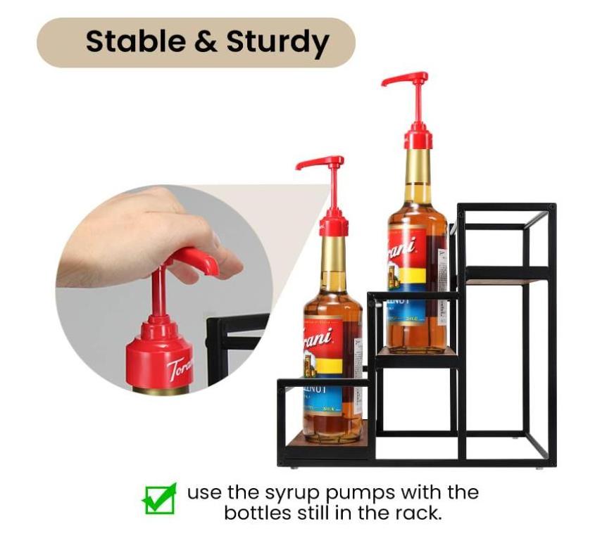 Kitchen Counter Shelf Condiment Storage Rack Coffee Bar Accessories Organizer 3-Tier Coffee Syrup Bottles Storage Shelves