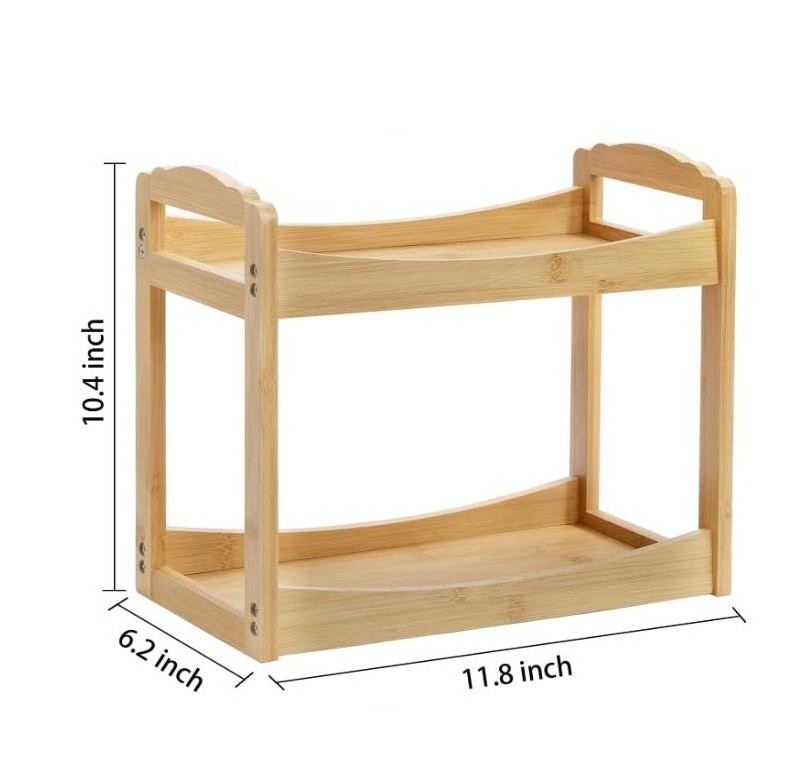 Countertop Shelf Corner Shelf Pantry Shelves 2 Tier Bamboo Spice Rack Organizer for Cabinet