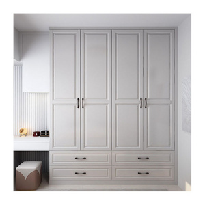 Modern Luxurious Assembled Wooden Fabric Wardrobe With 4 Doors Bedroom Furniture Made Of Mdf Material And White-Colored Drawers