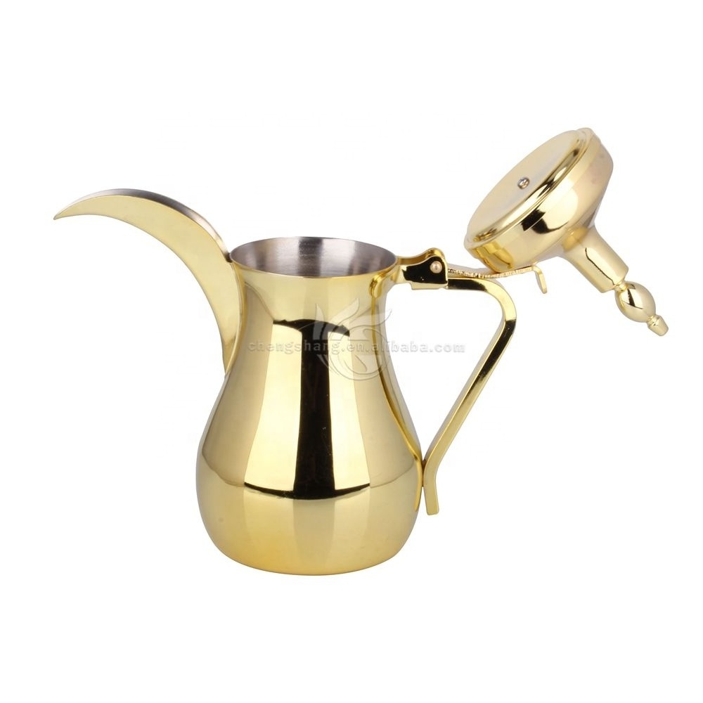 Traditional Design Metal Arabian Coffee Pot Body Gold Plated Arabic Dallah Long Spout Kettle