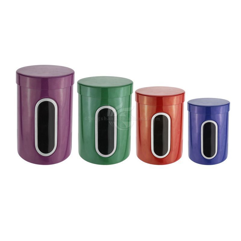 Airtight Tea Coffee Sugar Flour Canisters Colorful Stainless Steel and Window Glass Kitchen Food Storage Container