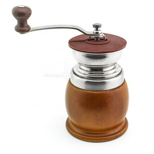 Stainless Steel Manual Coffee Grinder with Ceramic Burr, Wooden Hand Crank Coffee Mill Grinder