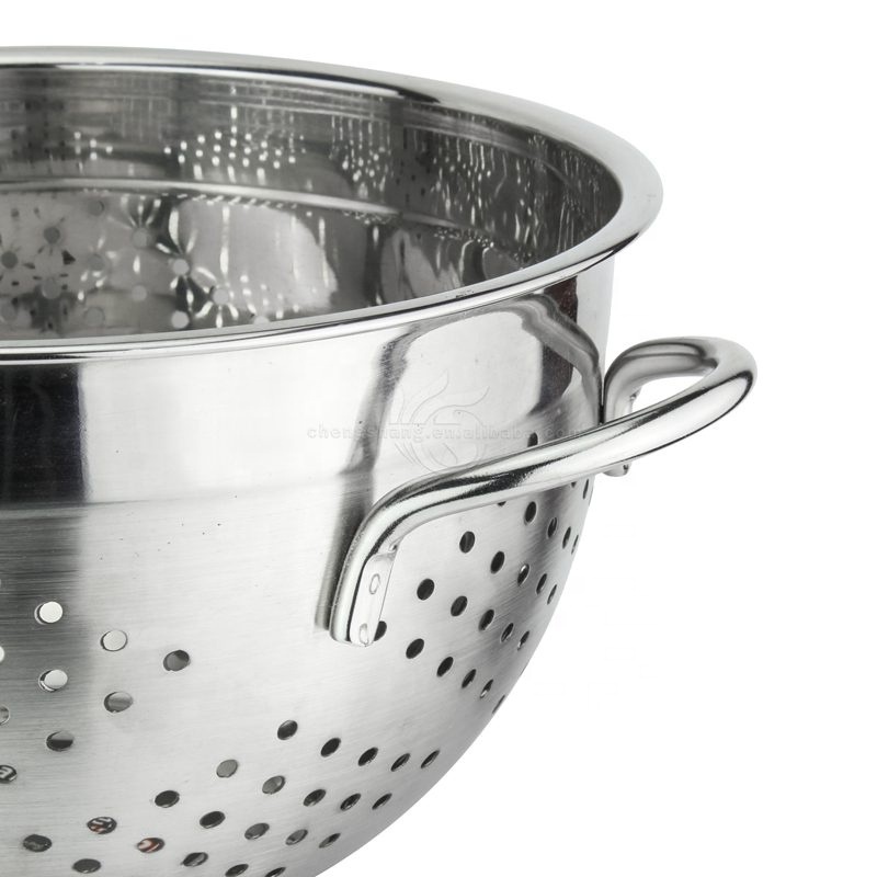 Stainless Steel Perforated Colander Strainer Fruit Basket with Coated Heat Resistant Wide Handles Bowl