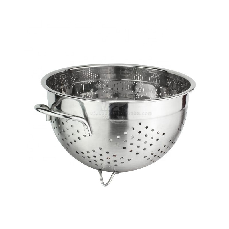 Stainless Steel Perforated Colander Strainer Fruit Basket with Coated Heat Resistant Wide Handles Bowl