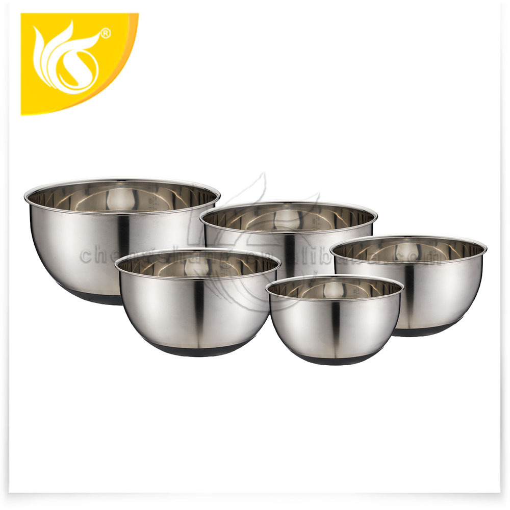 5 sizes Salad Bowl For Storage Large Capacity Stainless Steel 18/8 Mixing Bowl with Lid and Non Slip Silicone Bottom