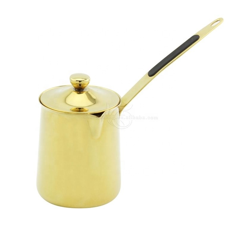 Gold Copper Stainless Steel Hand Hammered Thick Turkish Arabic Greek Stovetop Coffee Maker Brass Handle Heat Coffee Warmer Pot