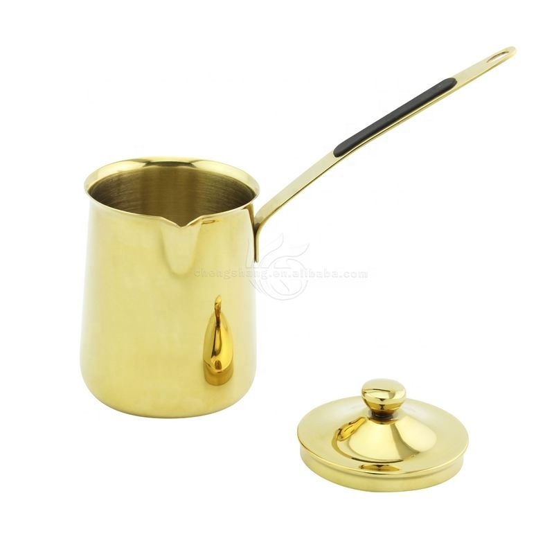 Gold Copper Stainless Steel Hand Hammered Thick Turkish Arabic Greek Stovetop Coffee Maker Brass Handle Heat Coffee Warmer Pot