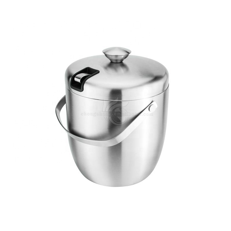 2.8L Silver Stainless Steel Ice Tongs & Ice Bucket Insulated Stainless Steel Double Walled Ice Bucket with Lid