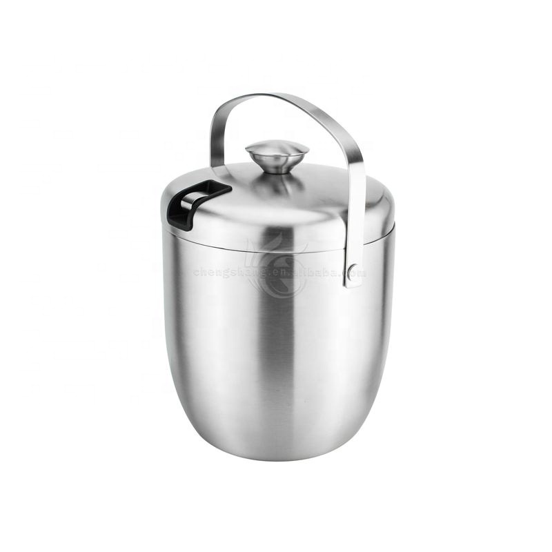 2.8L Silver Stainless Steel Ice Tongs & Ice Bucket Insulated Stainless Steel Double Walled Ice Bucket with Lid