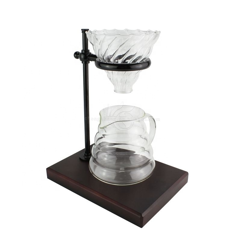 Single Serve Pour Over Coffee Maker Glass Coffee Dripper Hand Drip Coffee Filter Cup Set Brewing Wooden Holder Rack