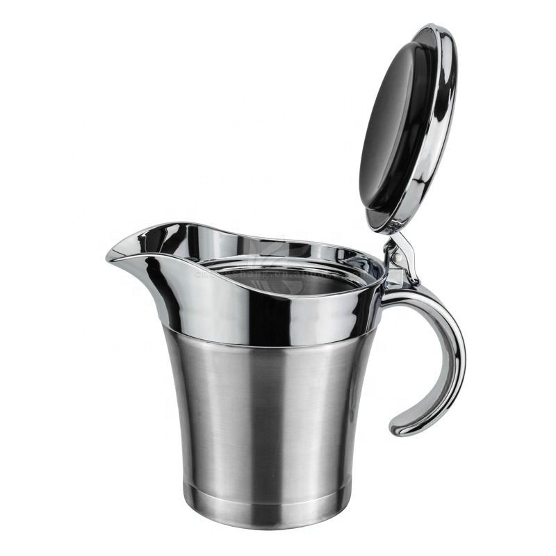 Gravy Sauce Boat Hinged Lid Stainless Steel Double Wall Sauce Jug Dispenser Home Kitchen Gravy Pot Insulated Gravy Boat