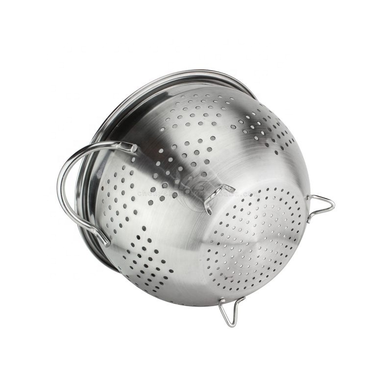 Stainless Steel Perforated Colander Strainer Fruit Basket with Coated Heat Resistant Wide Handles Bowl