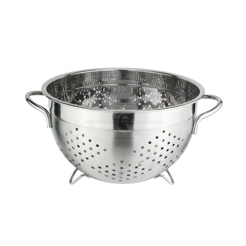 Stainless Steel Perforated Colander Strainer Fruit Basket with Coated Heat Resistant Wide Handles Bowl