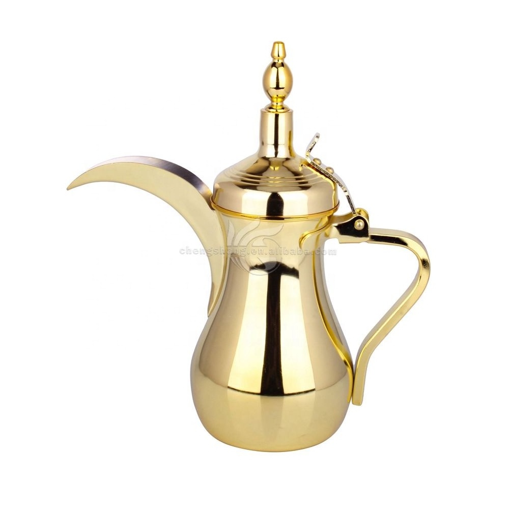 Traditional Design Metal Arabian Coffee Pot Body Gold Plated Arabic Dallah Long Spout Kettle