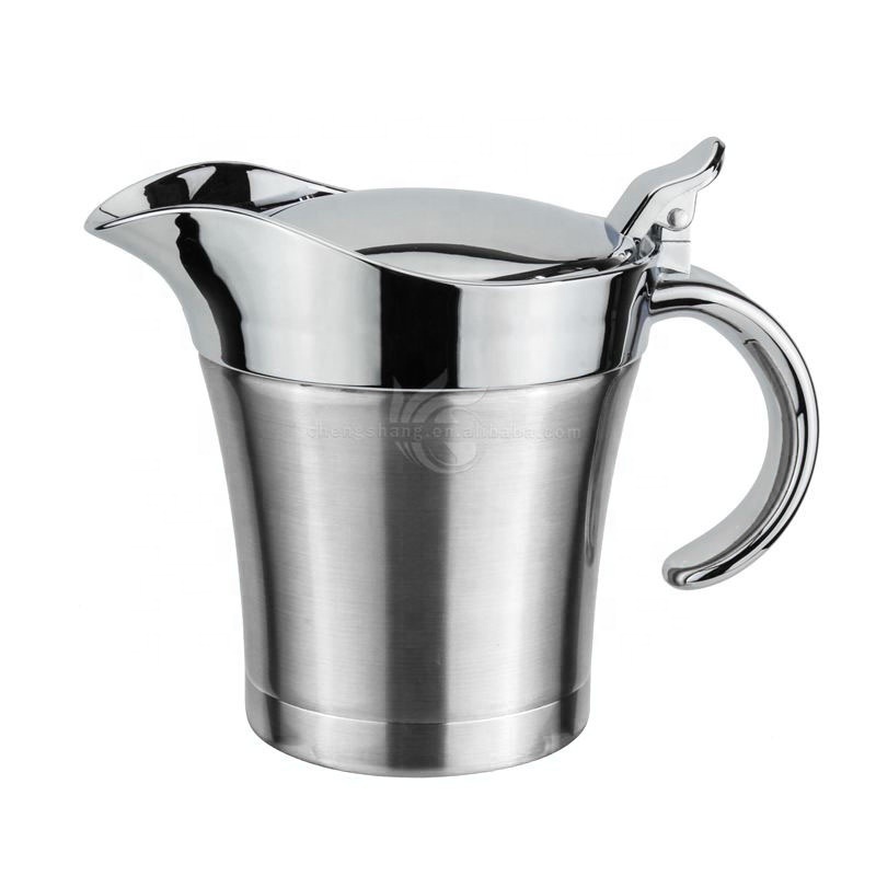 Gravy Sauce Boat Hinged Lid Stainless Steel Double Wall Sauce Jug Dispenser Home Kitchen Gravy Pot Insulated Gravy Boat