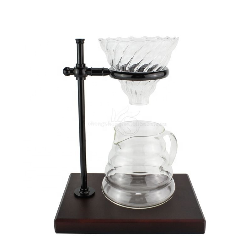 Single Serve Pour Over Coffee Maker Glass Coffee Dripper Hand Drip Coffee Filter Cup Set Brewing Wooden Holder Rack