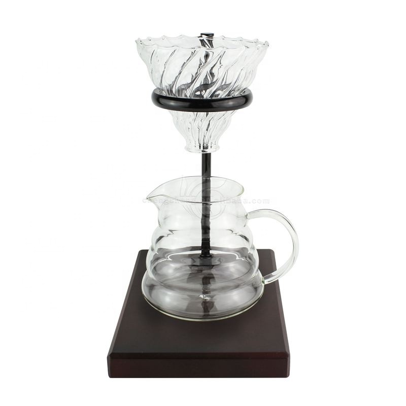 Single Serve Pour Over Coffee Maker Glass Coffee Dripper Hand Drip Coffee Filter Cup Set Brewing Wooden Holder Rack