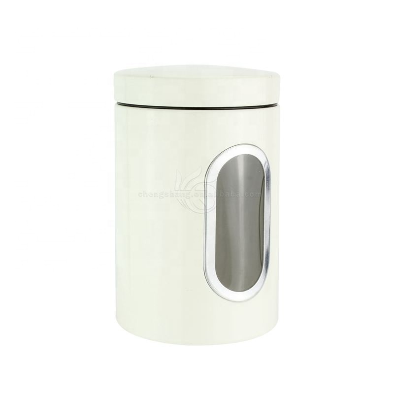 Airtight Tea Coffee Sugar Flour Canisters Colorful Stainless Steel and Window Glass Kitchen Food Storage Container