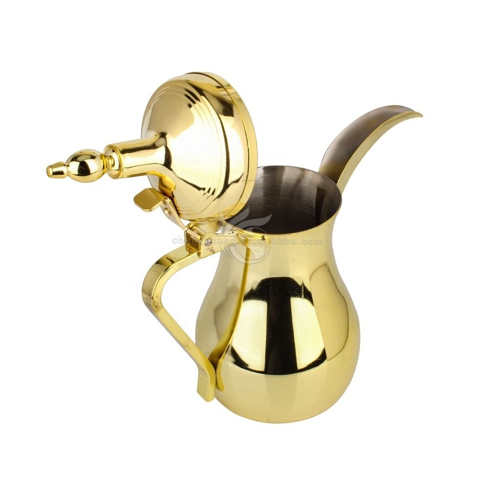 Traditional Design Metal Arabian Coffee Pot Body Gold Plated Arabic Dallah Long Spout Kettle