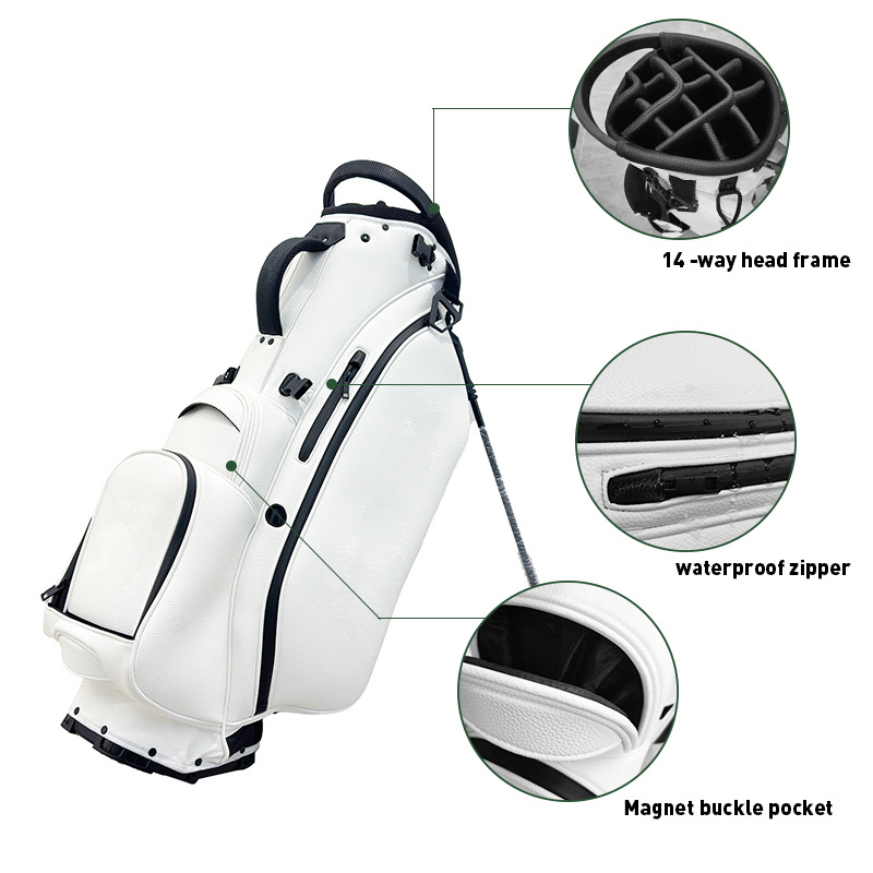 Custom Logo golf bag  PU leather white Waterproof Lightweight carry stand golf bag for mens