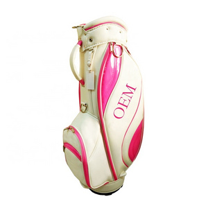 OEM Logo Ladies Mini Bright surface Waterproof light golf bag Cart leather custom golf staff bags