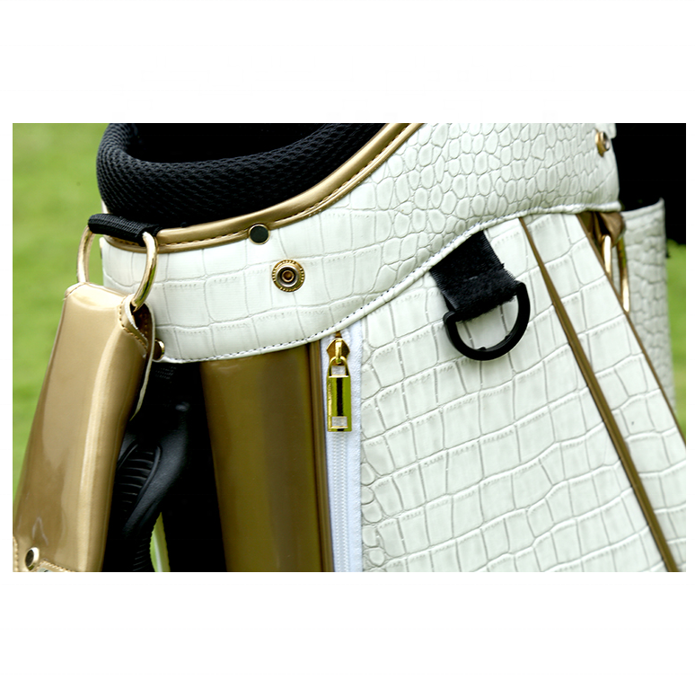 Chengsheng Deluxe White and Pink Gold Stand Bag Pu Leather Waterproof Golf Bag With High Quality Custom logo for men and ladies